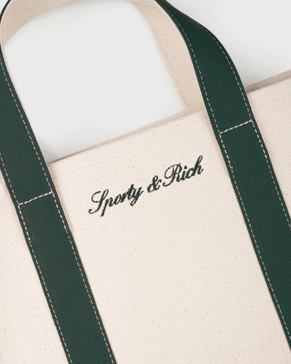 Signature Logo Mini Tote - Natural/Forest Green