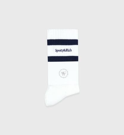 Serif Logo Socks - White/Navy