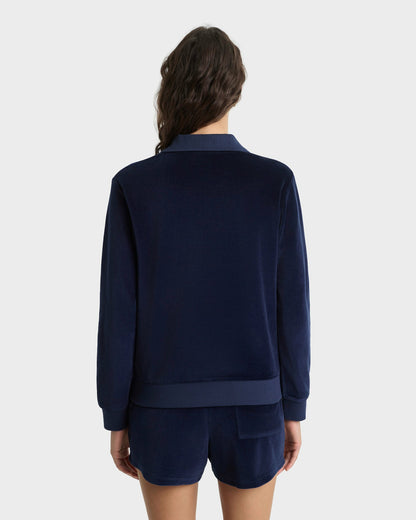 Crown Tennis Velour Polo - Navy/Ecru