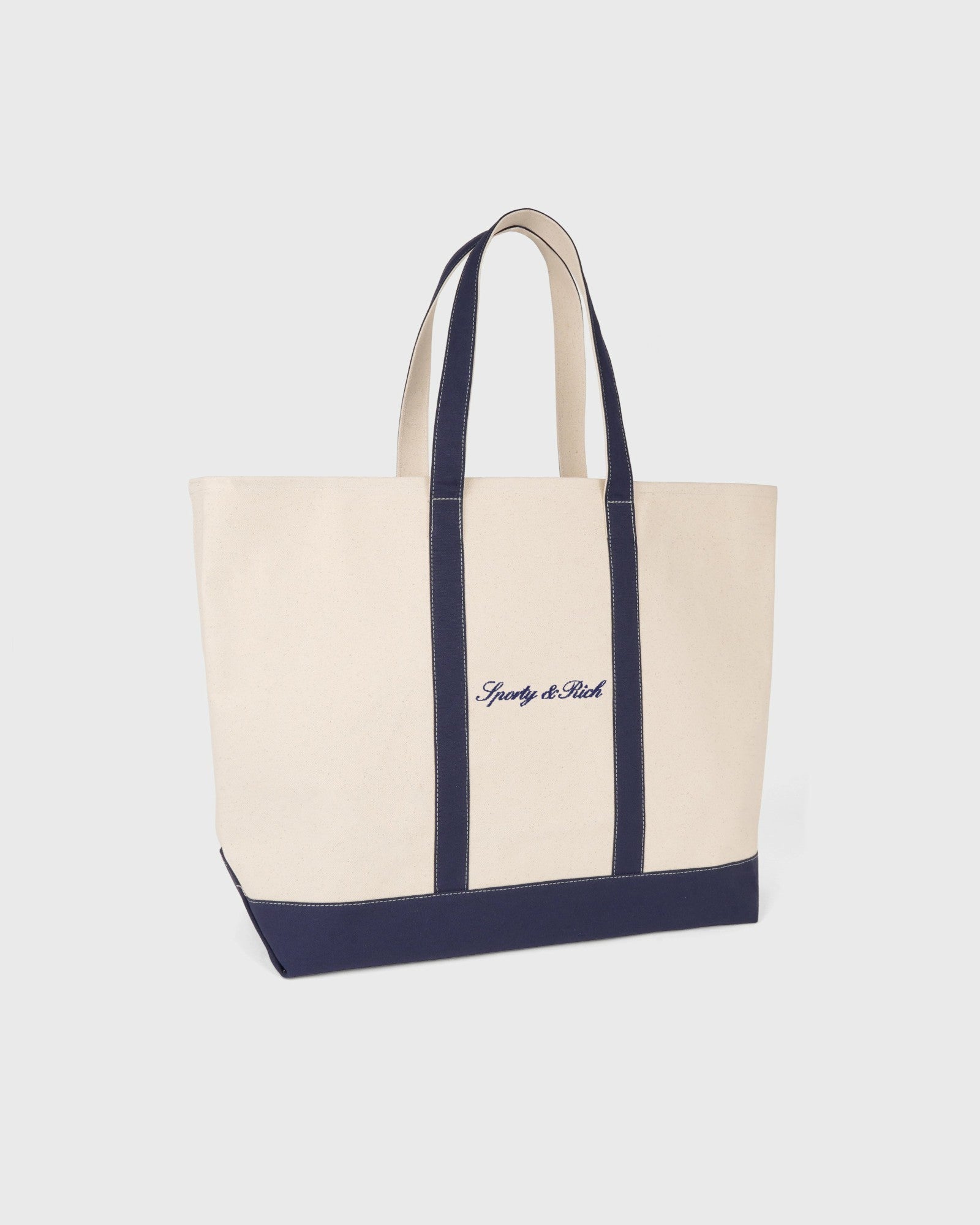 Signature Logo Large Tote - Natural/Dark Navy