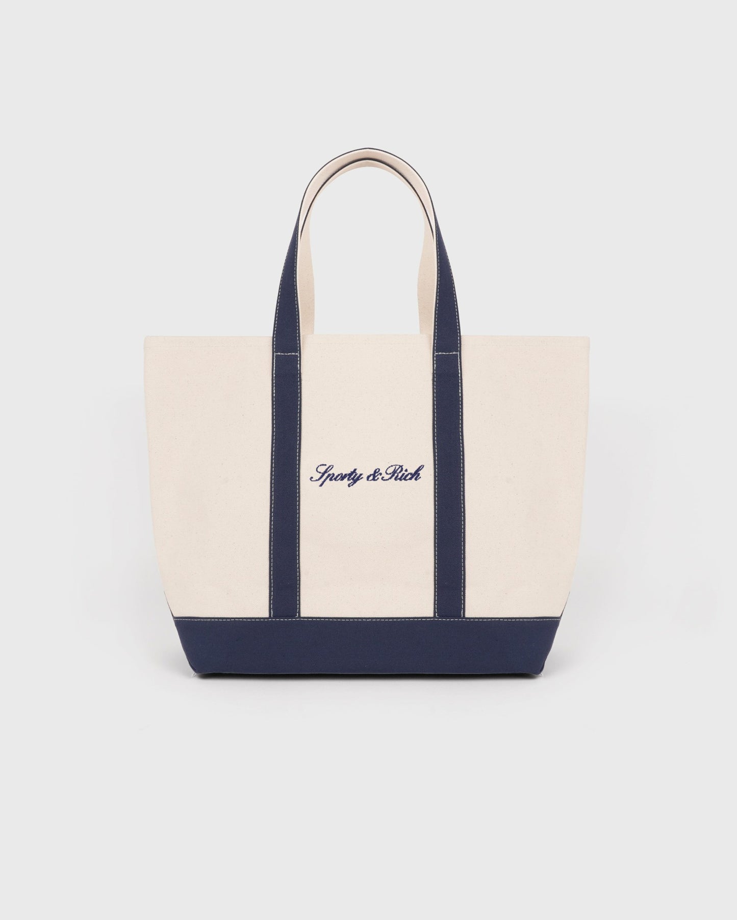 Signature Logo Medium Tote - Natural/Dark Navy
