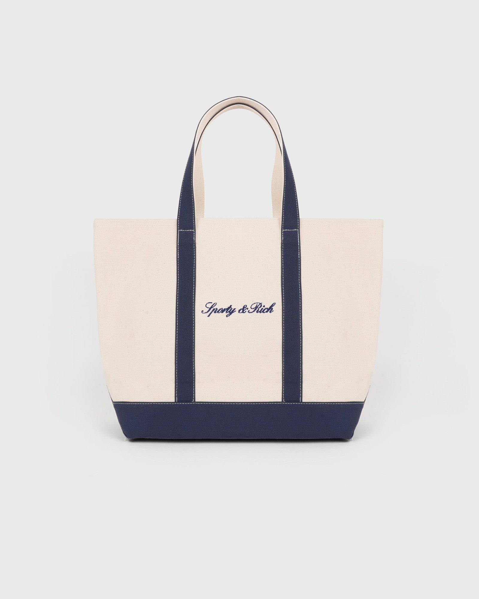 Signature Logo Medium Tote - Natural/Dark Navy