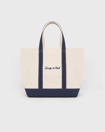 Signature Logo Medium Tote - Natural/Dark Navy