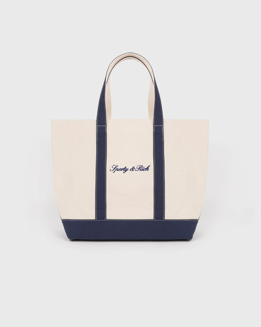 Signature Logo Medium Tote - Natural/Dark Navy