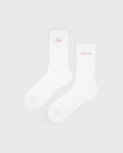 Juicy Script Sock - White/Rose