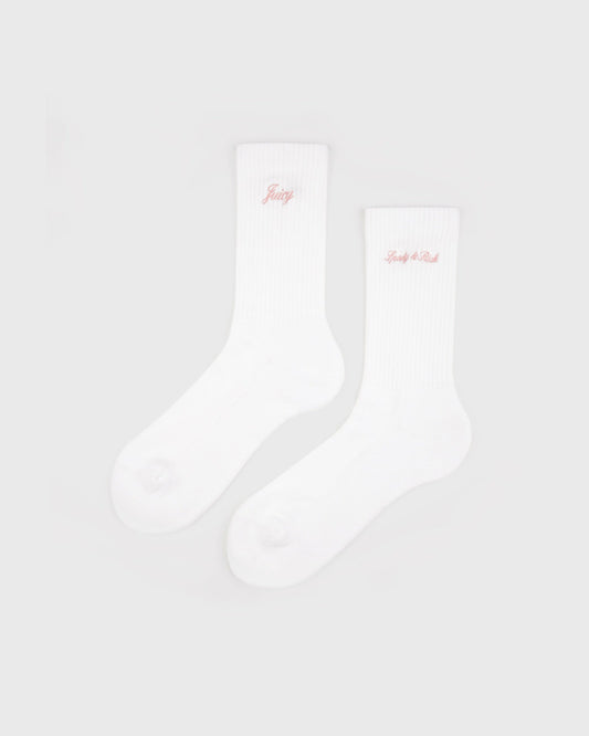 Juicy Script Sock - White/Rose