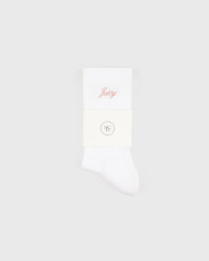 Juicy Script Sock - White/Rose