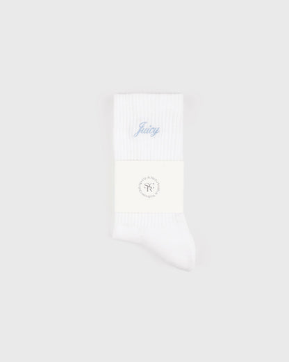 Juicy Script Sock - White/Sky Blue