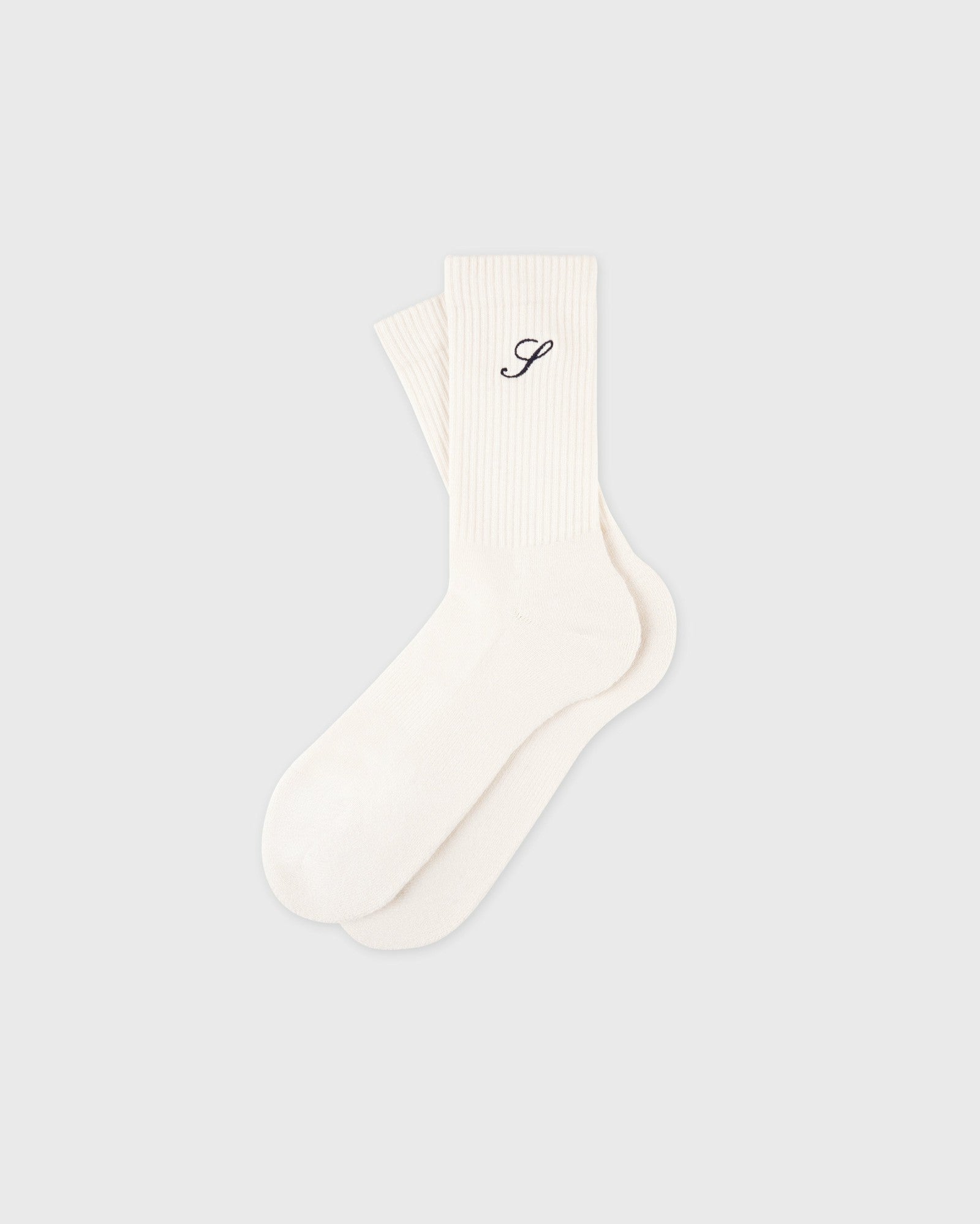 S Logo Wide Rib Cotton Socks - Ecru