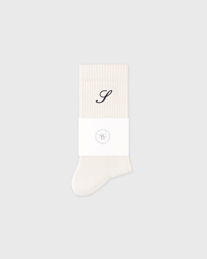 S Logo Wide Rib Cotton Socks - Ecru