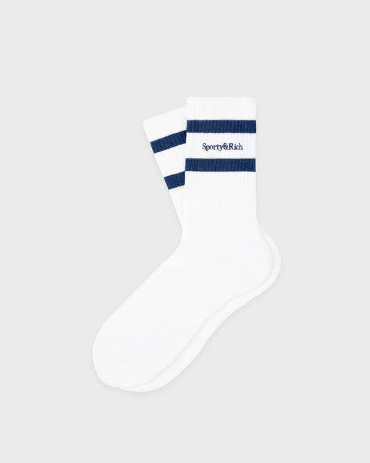 Serif Logo Kids Sock - White/Light Navy
