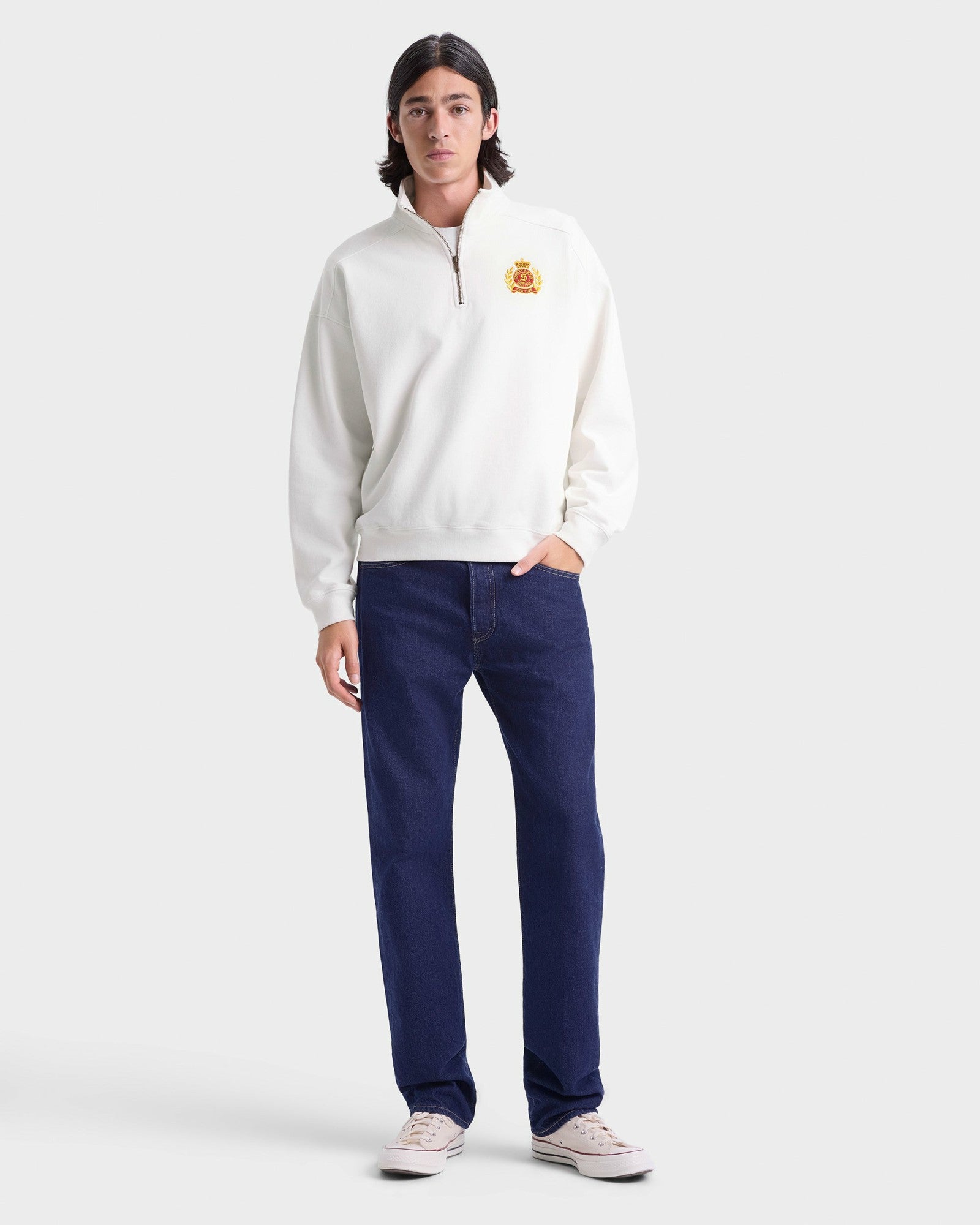 NY Crest Embroidered Quarter zip Men - White