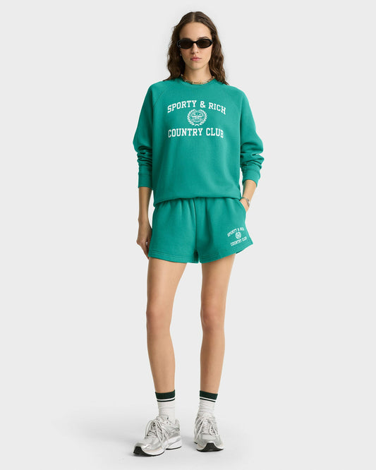 Varsity Crest Soft Crewneck - Spring Green/White