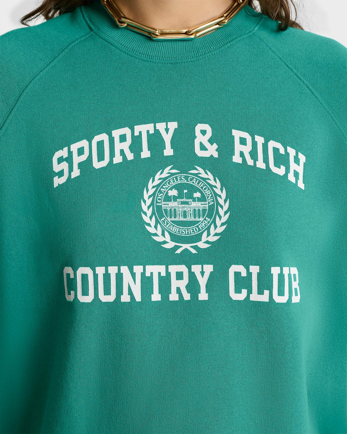 Varsity Crest Soft Crewneck - Spring Green/White