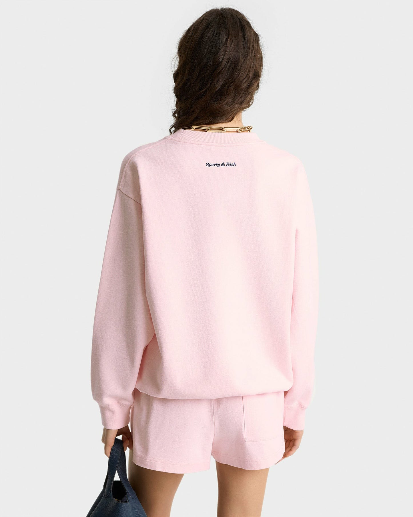 Eden Crest Crewneck - Pink Dolphin/Navy
