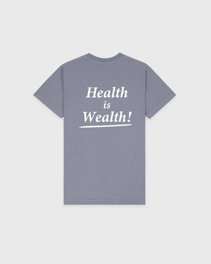 Health Is Wealth T-Shirt - Faded Indigo/White