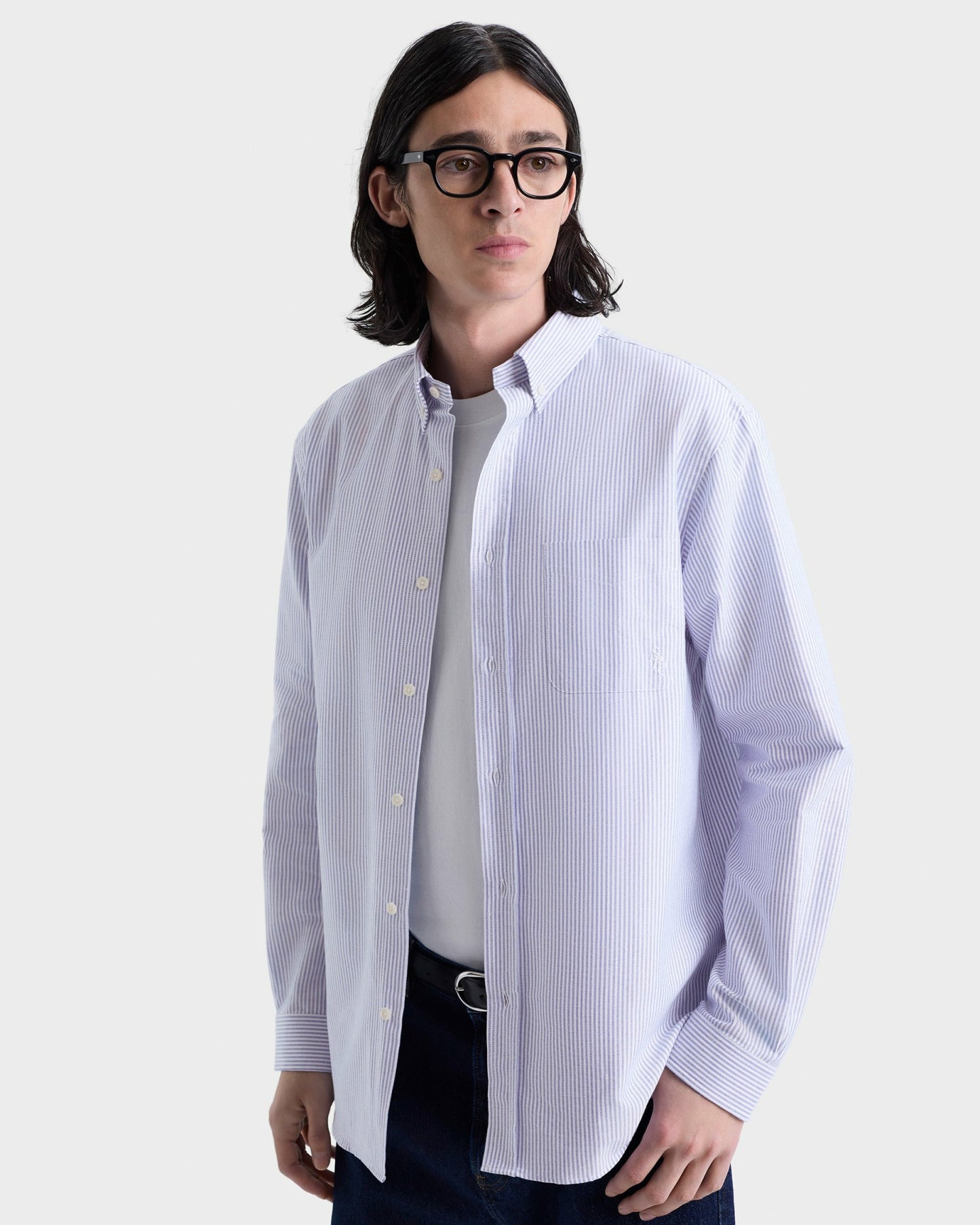 SRC Oversized Oxford Shirt Men - Navy Stripe