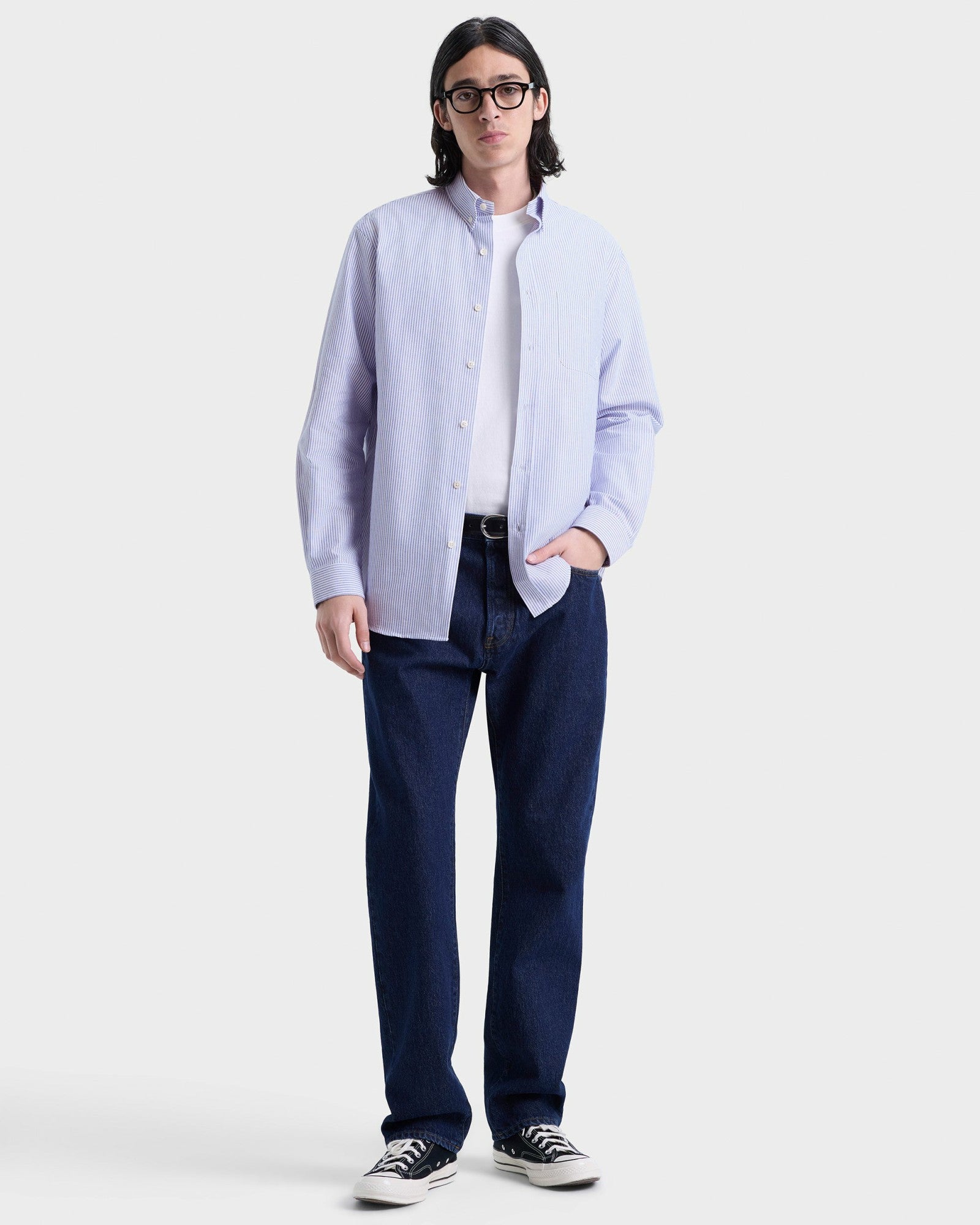 SRC Oversized Oxford Shirt Men - Navy Stripe