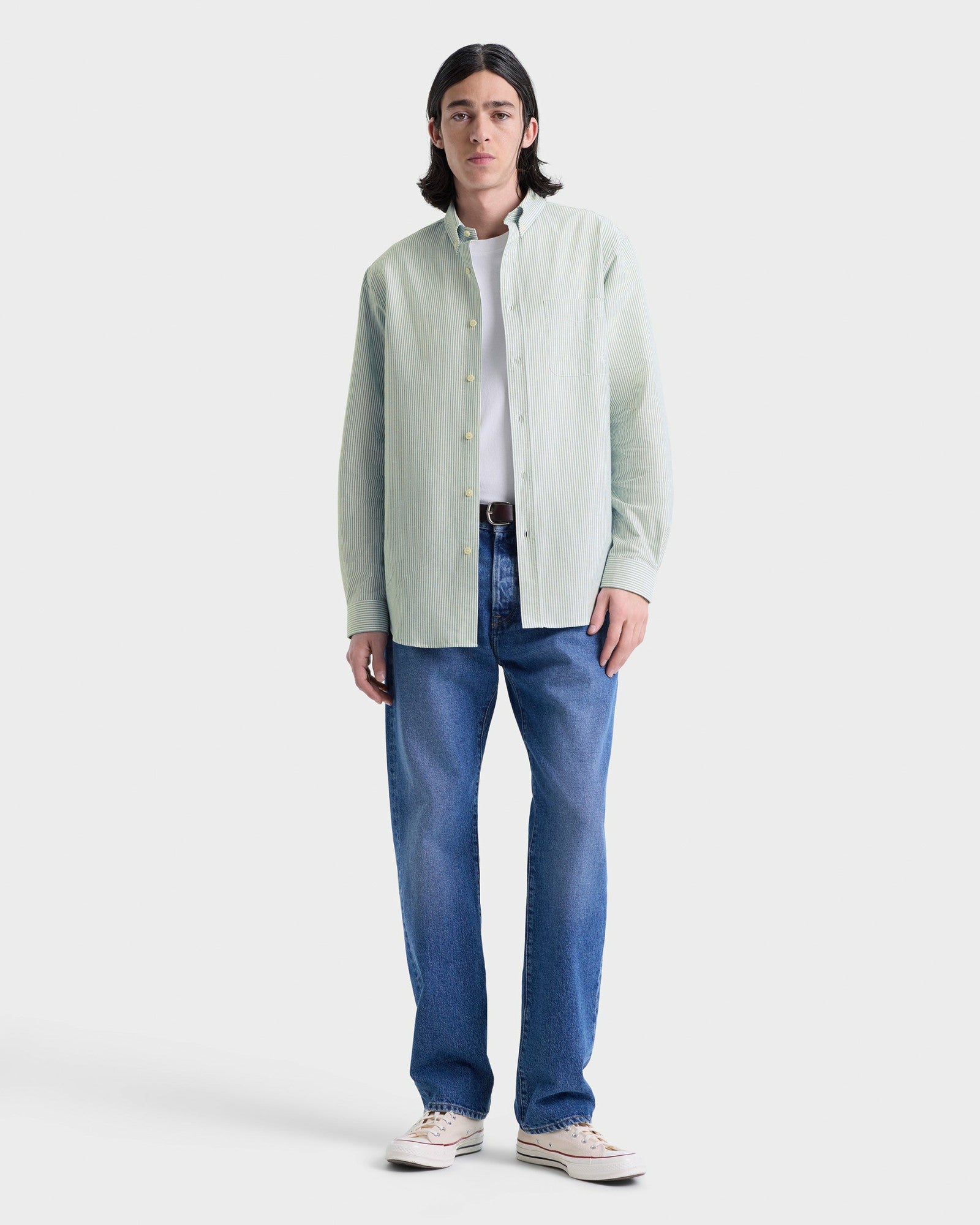 SRC Oversized Oxford Shirt Men - Forest striped