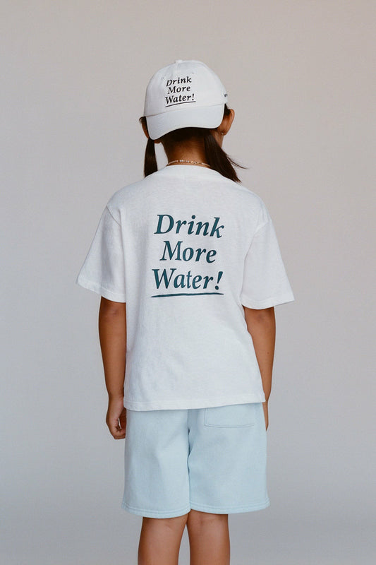 Drink More Water Kids T-Shirt - White/Light Navy