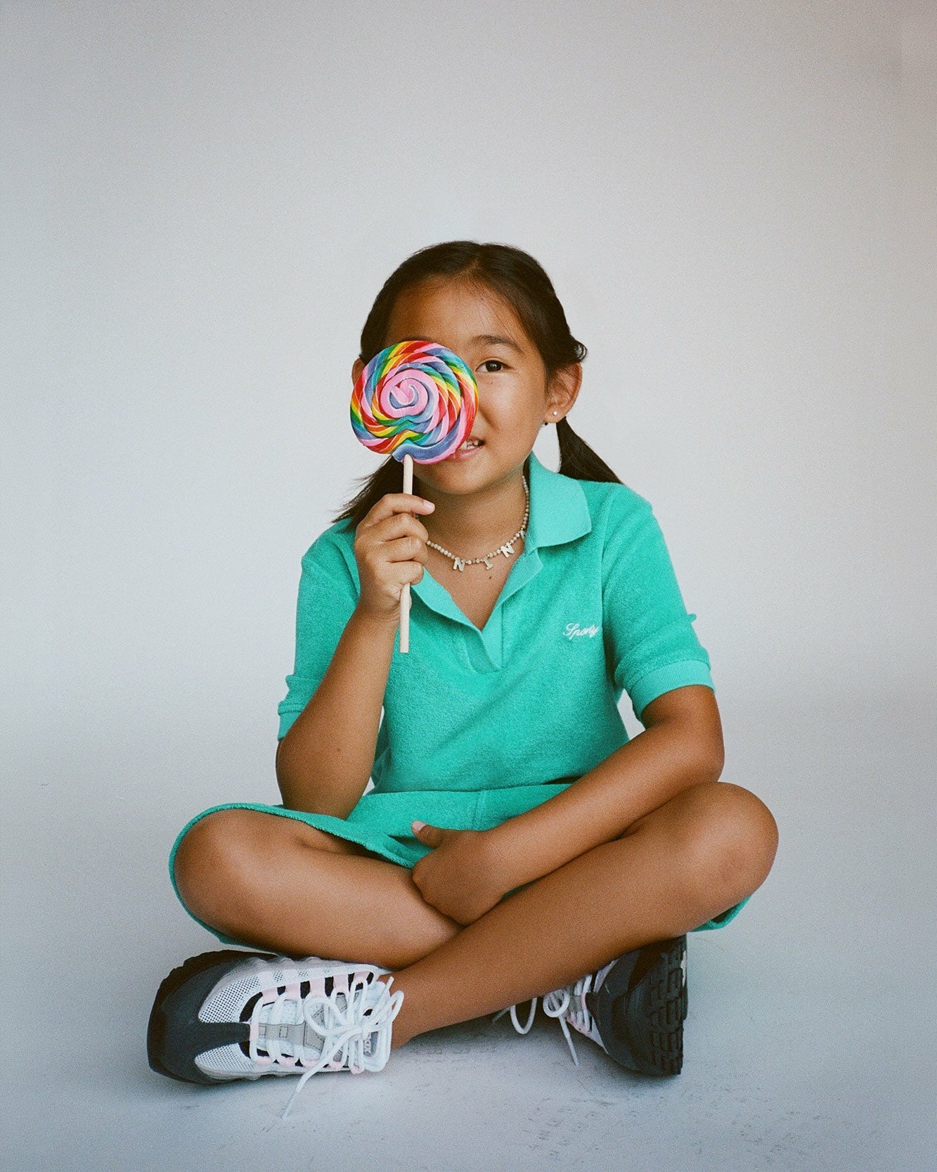 Signature Logo Kids Terry Polo - Amalfi Green/White