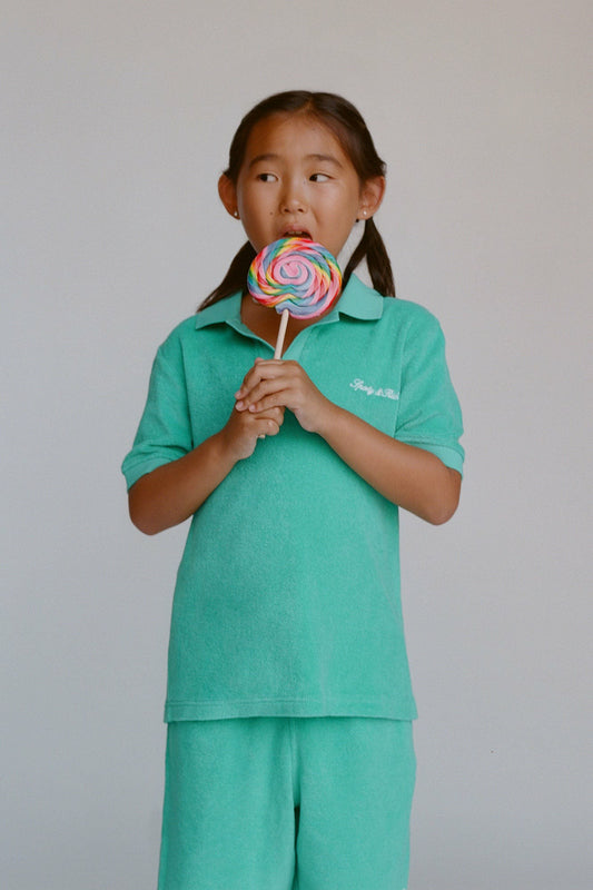 Signature Logo Kids Terry Short - Amalfi Green/White