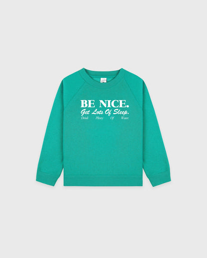 Be Nice Kids Crewneck - Amalfi Green/White