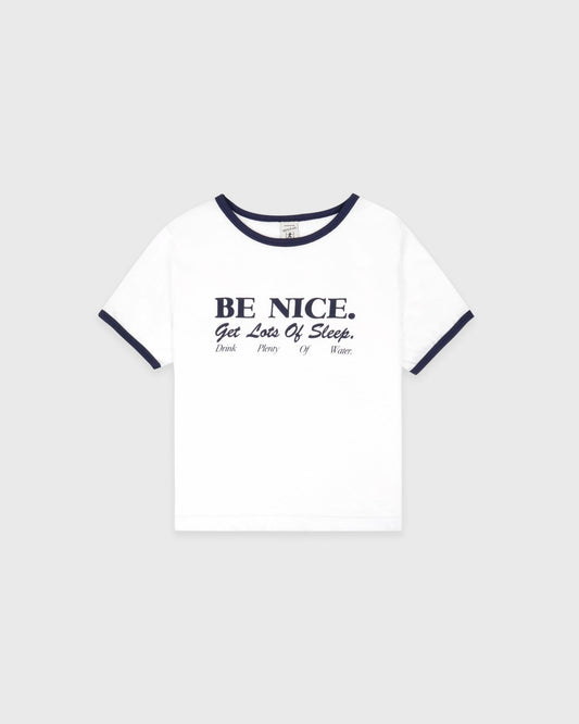 Be Nice Kids Ringer Tee - White/Light Navy/Light Navy