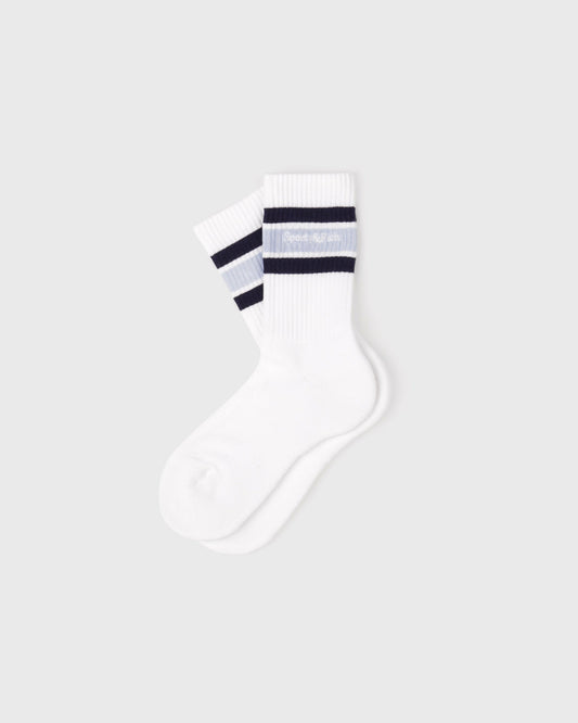 Serif Logo Kids Sock - White/Navy/Ciel