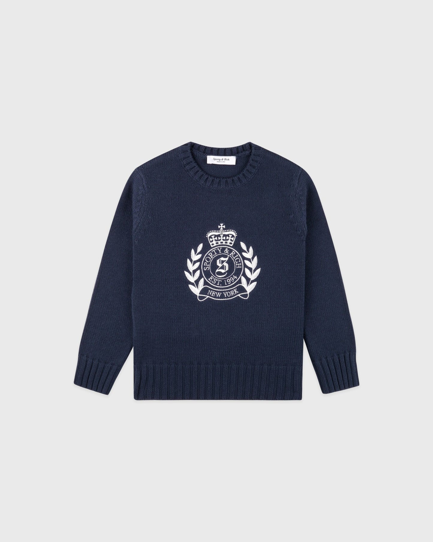 NY Crest Kids Knitted Sweater - Light Navy/White