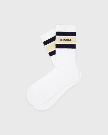 Serif Logo Kids Sock - White/Navy/Almond