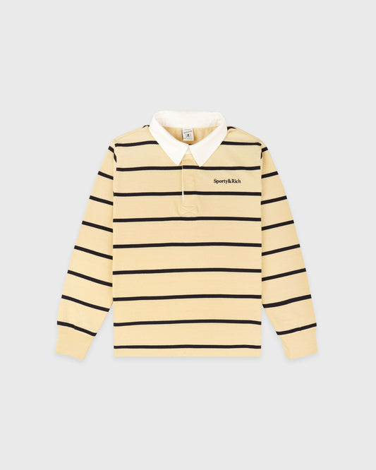 Serif Logo Kids Rugby Polo - Almond/Navy
