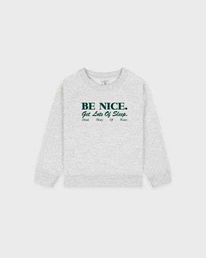 Be Nice Kids Crewneck - Heather Gray/Forest