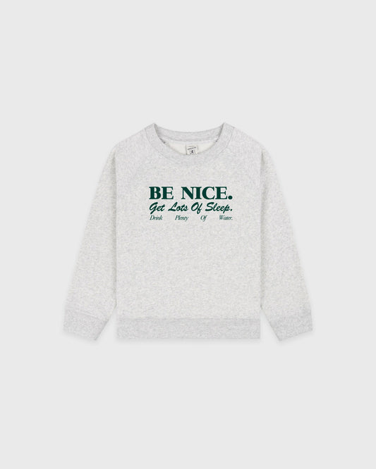 Be Nice Kids Crewneck - Heather Gray/Forest