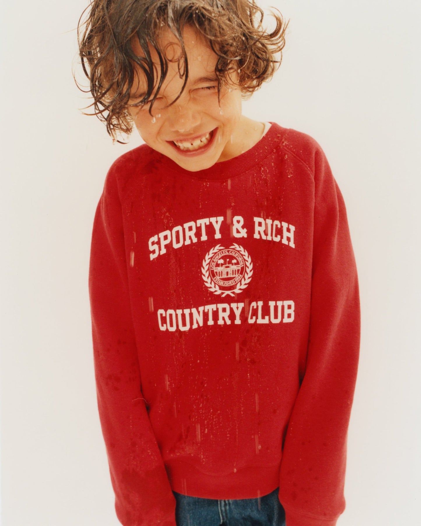 Varsity Crest Kids Crewneck - Ruby/White