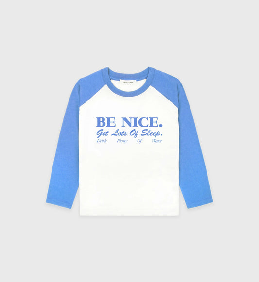 Be Nice Kids Baseball Tee - White/Juniper