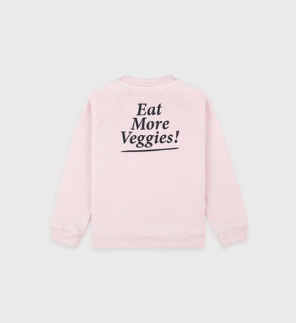 Eat More Veggies Kids Crewneck - Pink Dolphin/Navy
