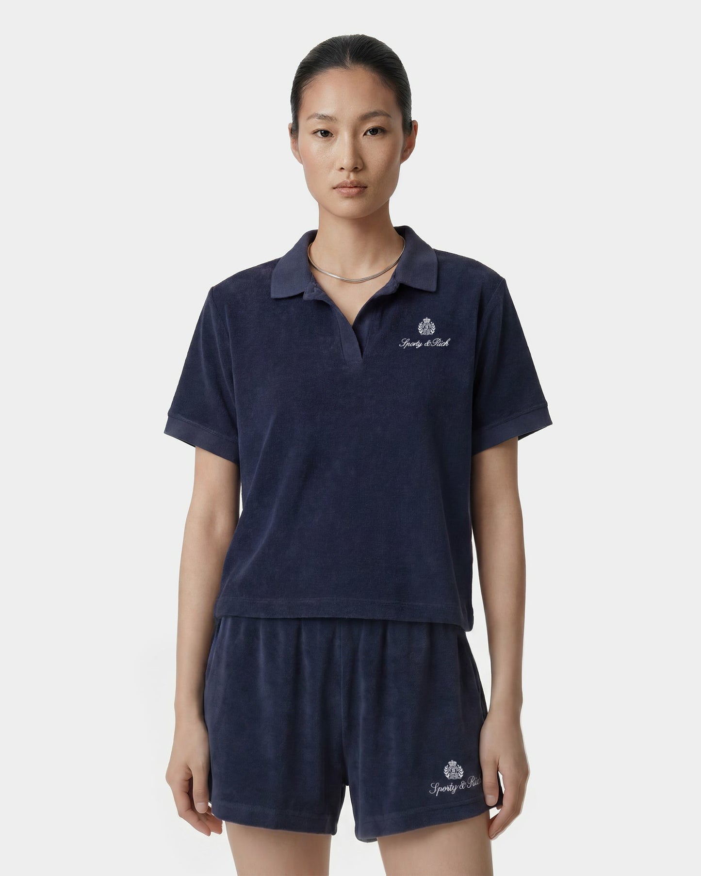 Signature Logo Terry Polo - Light Navy/White