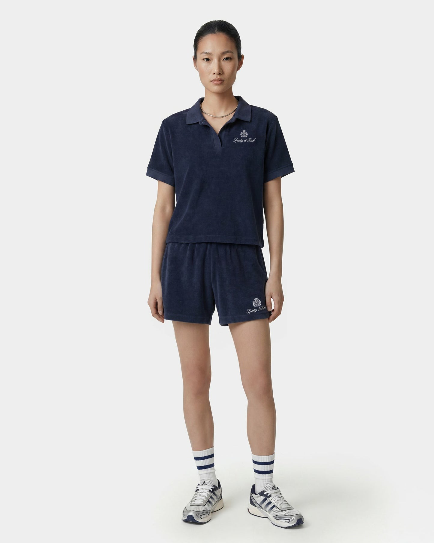Signature Logo Terry Polo - Light Navy/White