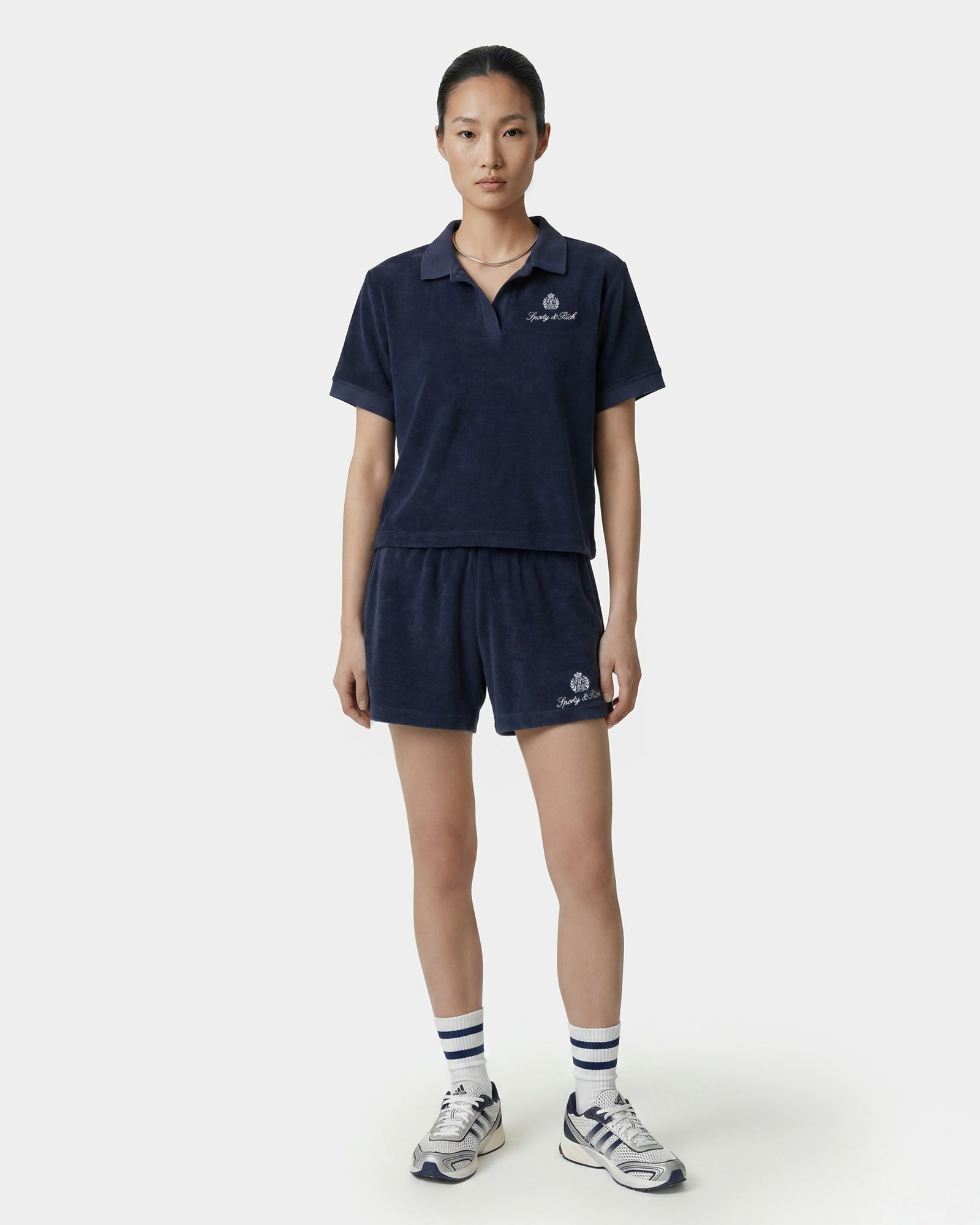 Signature Logo Terry Polo - Light Navy/White