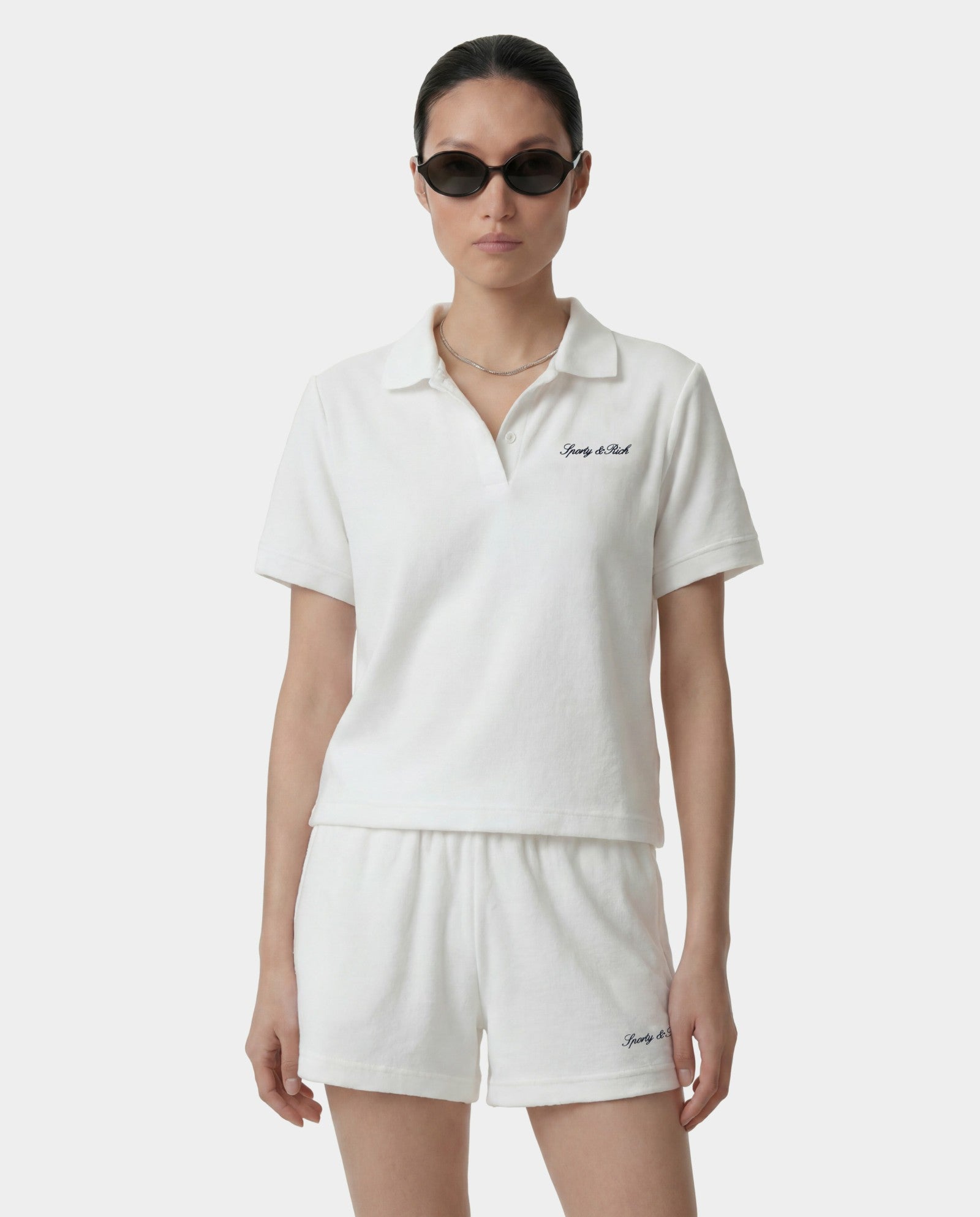 Signature Logo Terry Polo - White/Light Navy