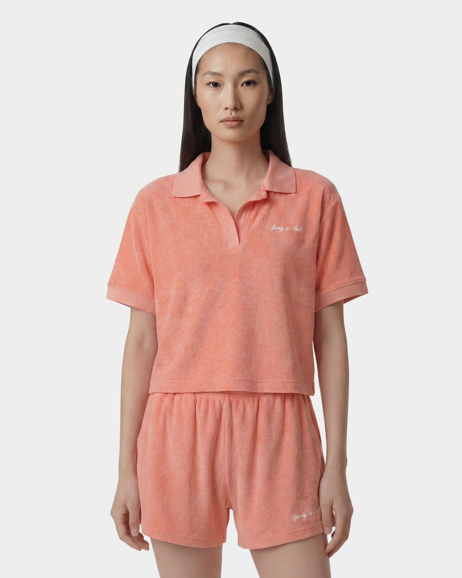 Signature Logo Terry Polo - Flamingo/White