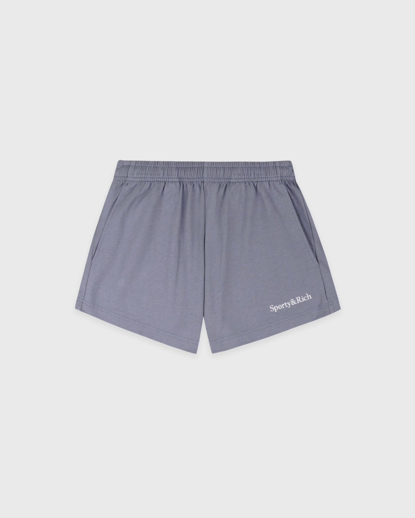 Serif Logo Embroidered Disco Short - Faded Indigo/White