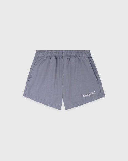 Serif Logo Embroidered Disco Short - Faded Indigo/White