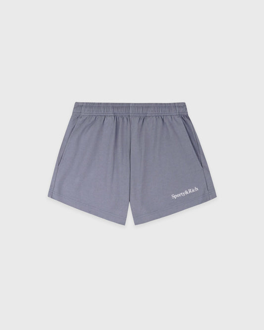 Serif Logo Embroidered Disco Short - Faded Indigo/White