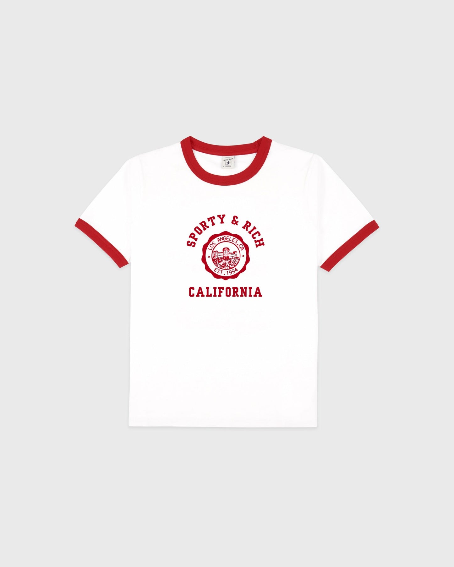California Emblem Soft Ringer Tee - White/Ruby