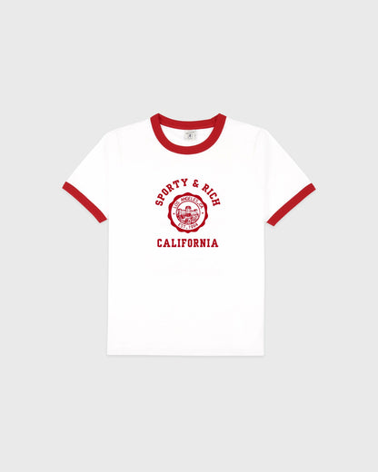 California Emblem Soft Ringer Tee - White/Ruby