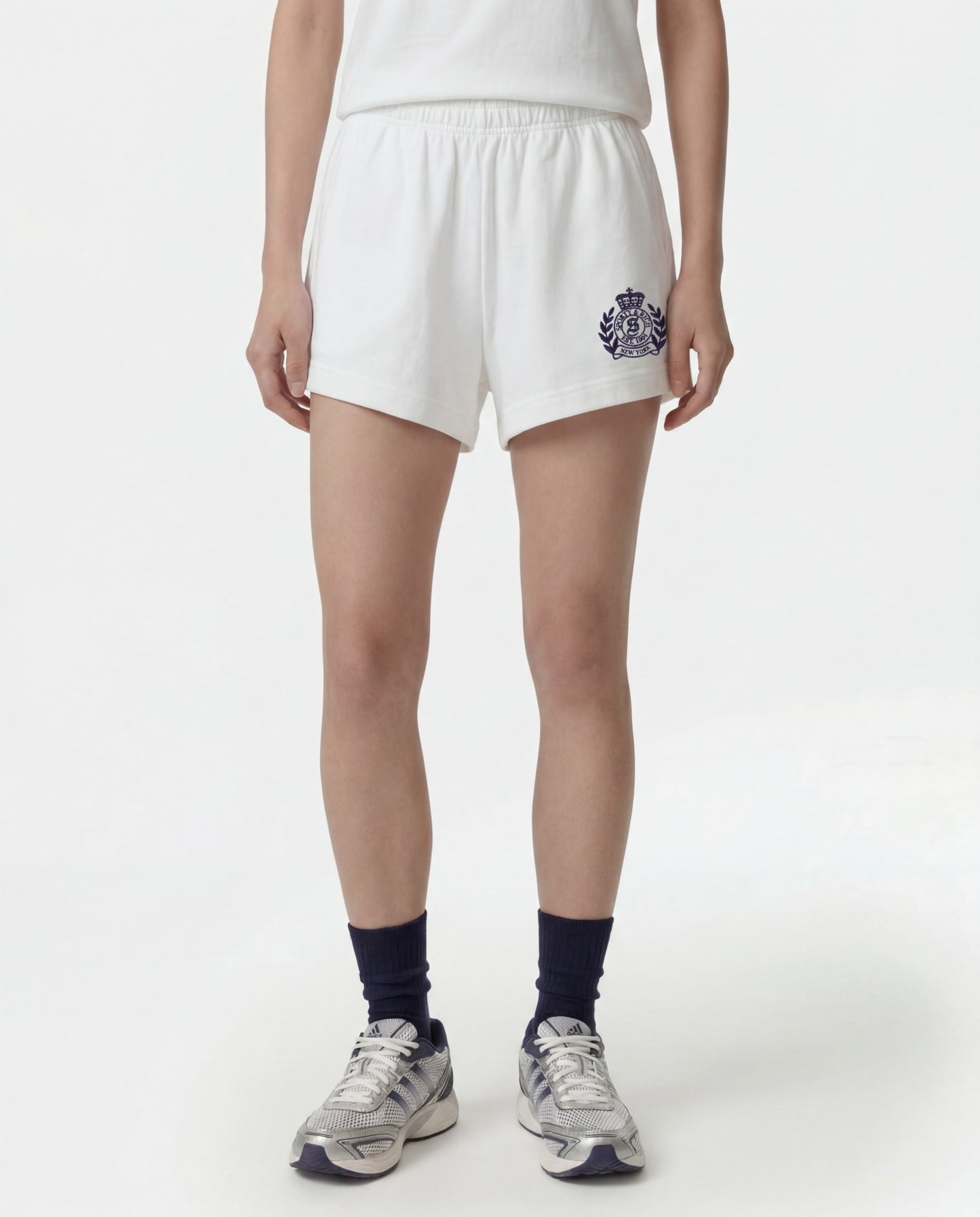 NY Crest Embroidered Disco Short - White