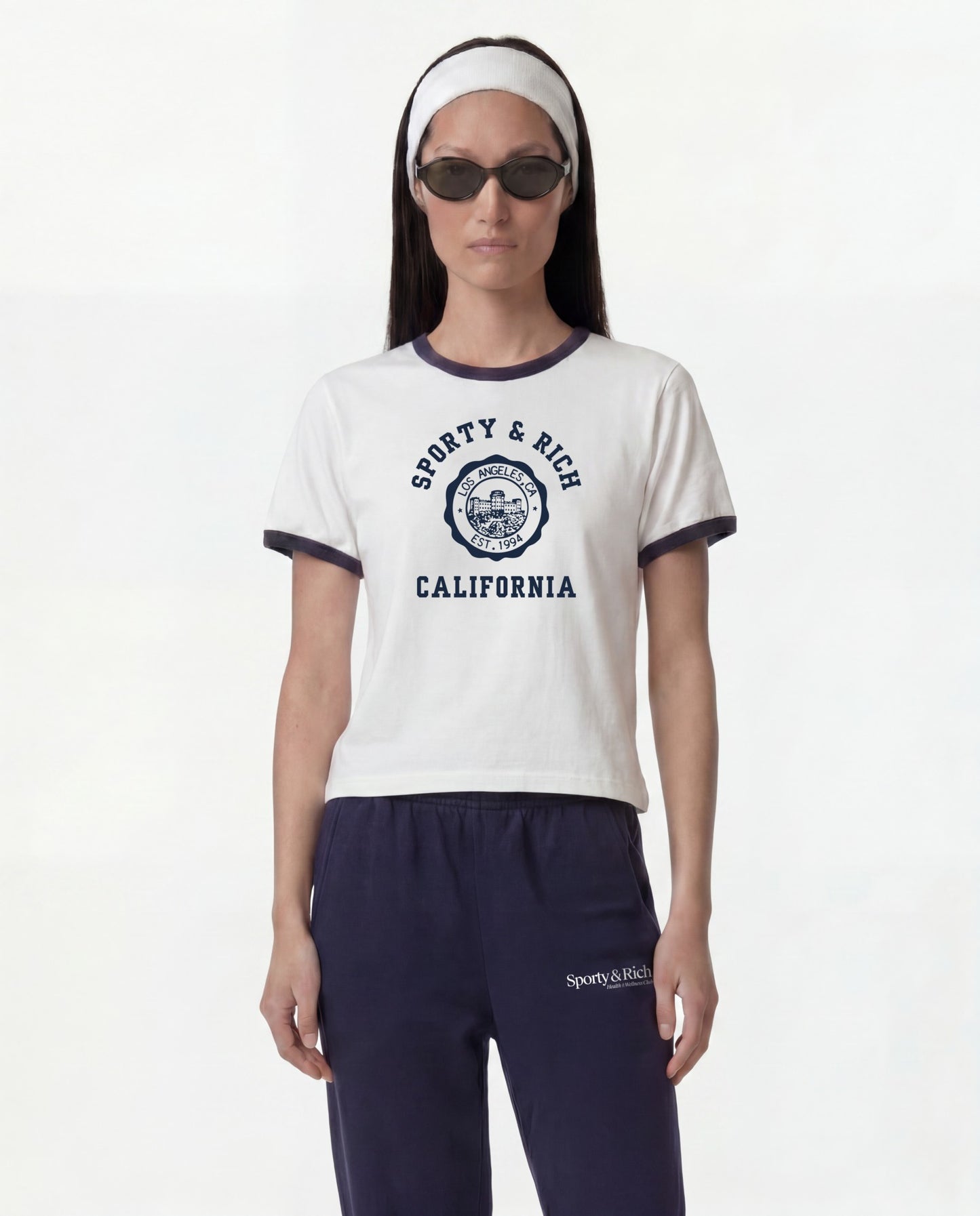 California Emblem Soft Ringer Tee - White/Dark Navy