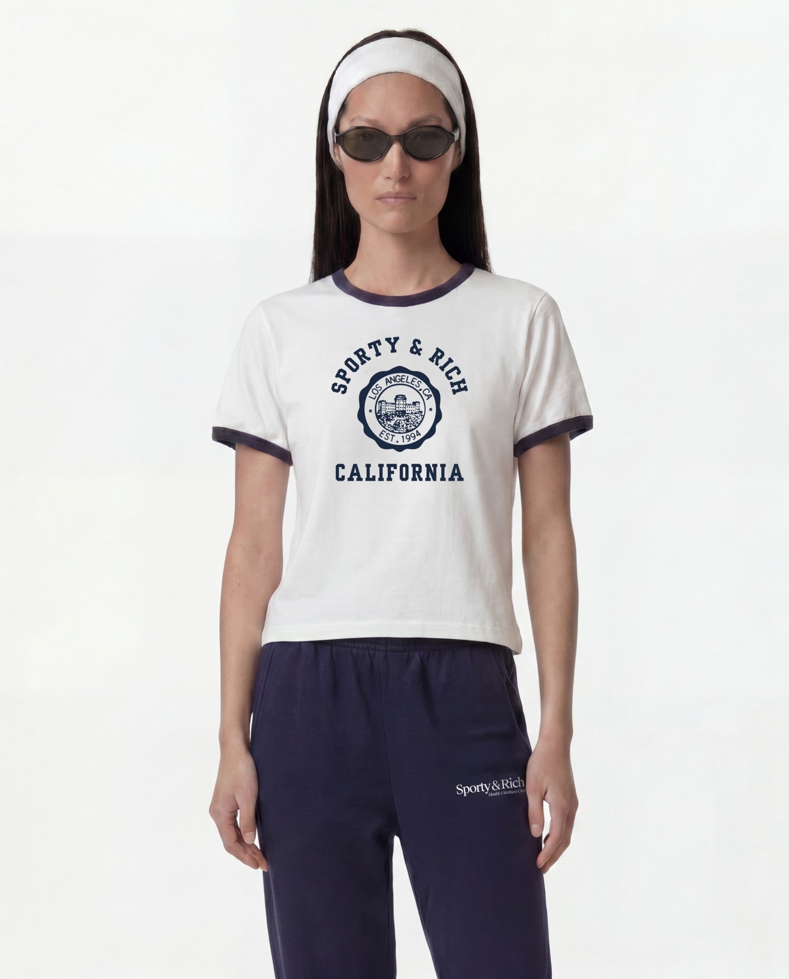 California Emblem Soft Ringer Tee - White/Dark Navy